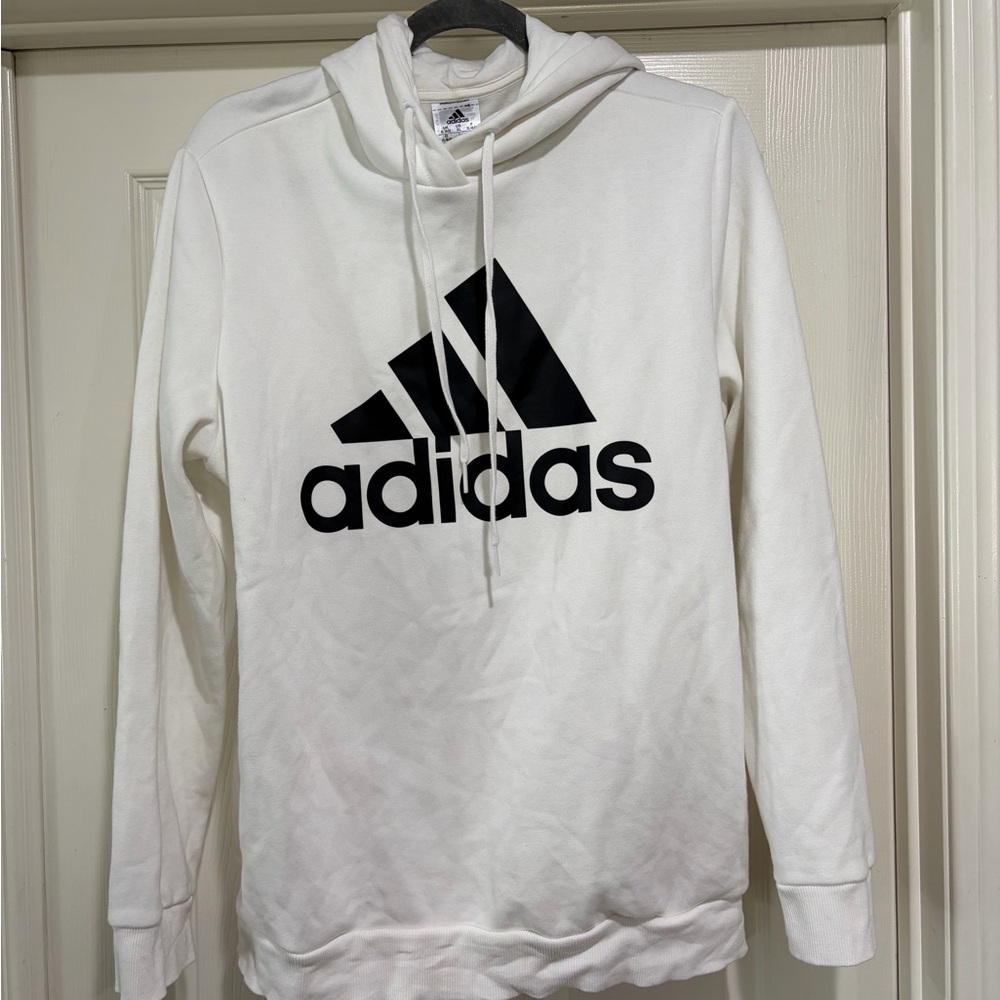 Adidas Women's White and Black Logo Sweater